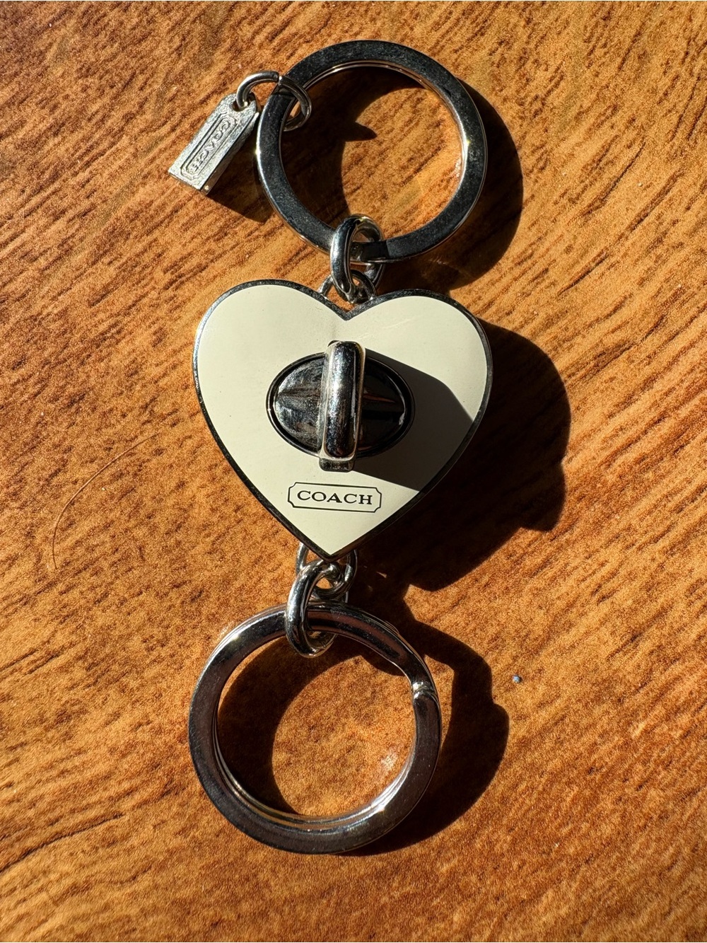 Vintage Coach Cream Heart Turnlock Key Ring charm with Silver Hardware